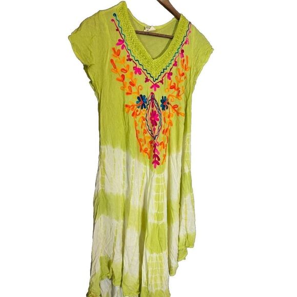 EXIST Embroidered Boho Dress Free Size Flowy Hippie Tie Dye Gauze Beachy Bright - Picture 1 of 5